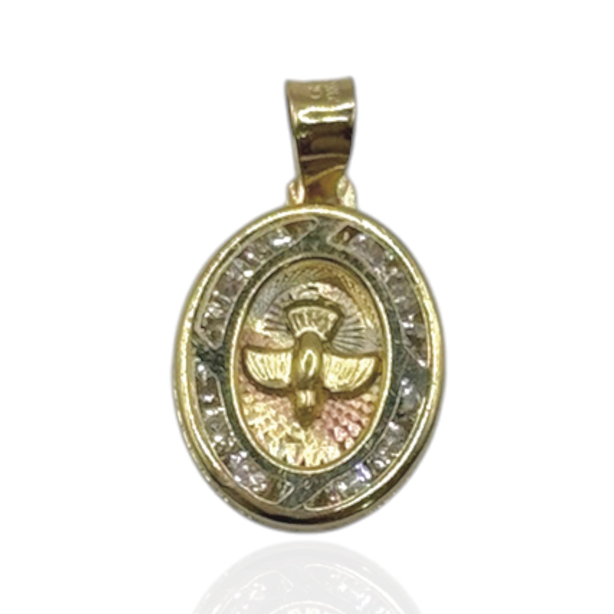 Espíritu Santo Oval con Zirconias Premium Oro 10k