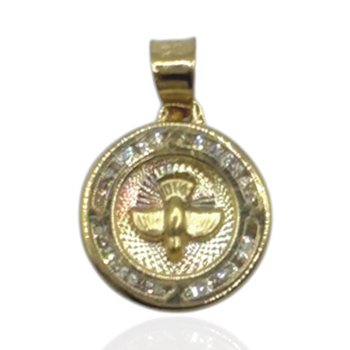 Espíritu Santo Redondo con Zirconias Premium Oro 10k