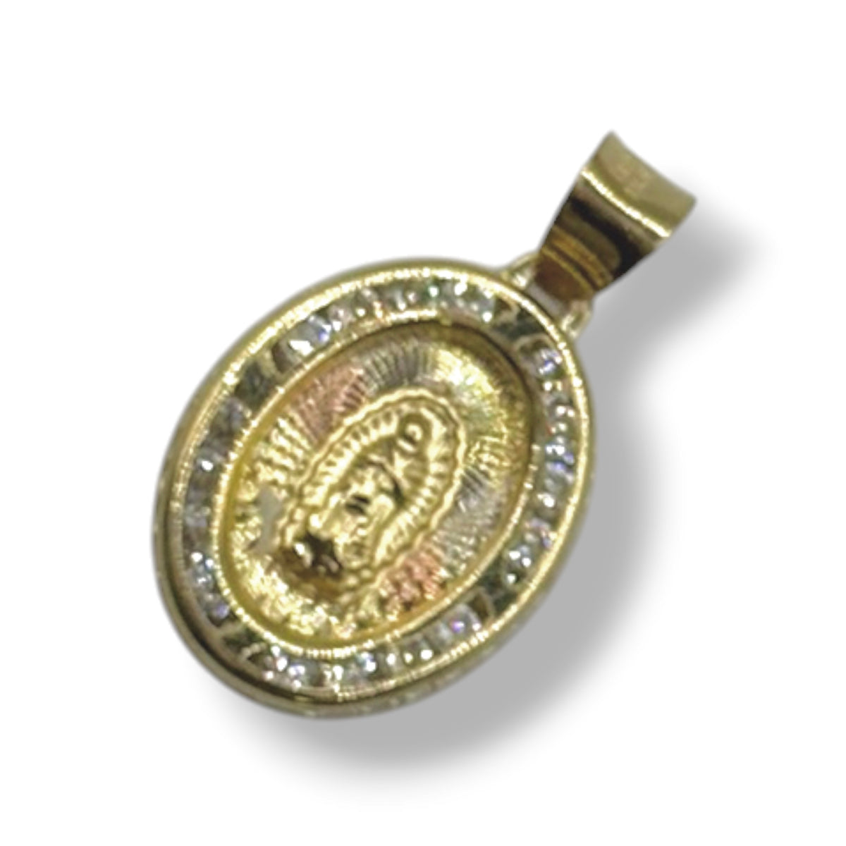 Virgen de Guadalupe Oval con Zirconias Clásica en Oro 10k