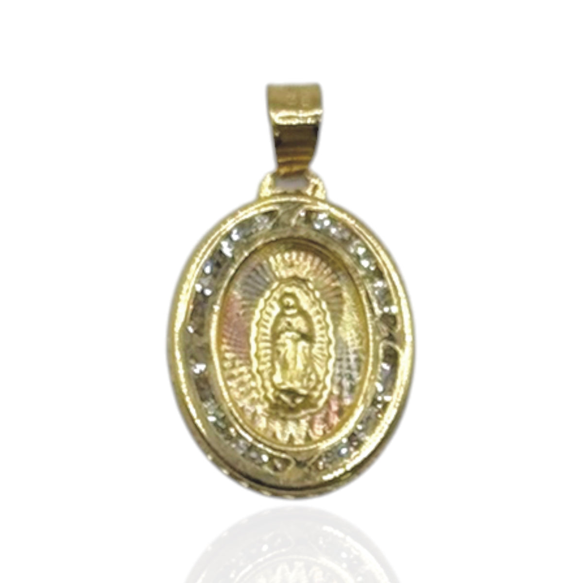 Virgen de Guadalupe Oval con Zirconias Radiante en Oro 10k
