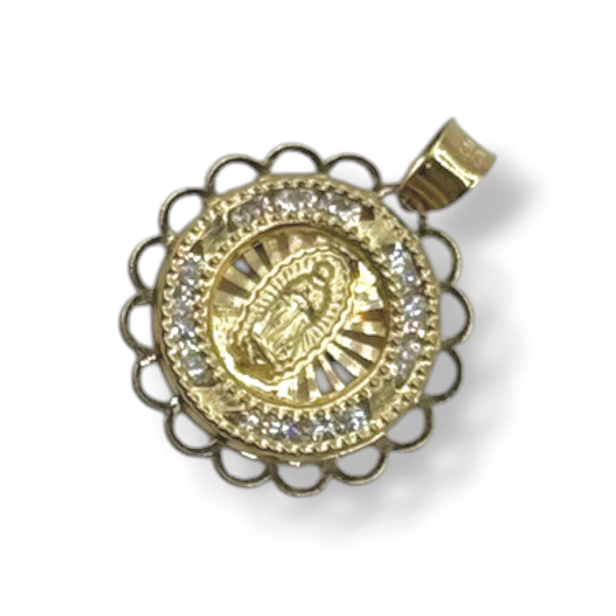 Virgen de Guadalupe Calada con Zirconias Premium en Oro 10k