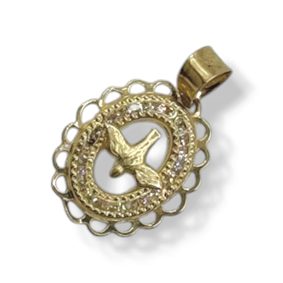 Espíritu Santo Calado con Zirconias Premium en Oro 10k