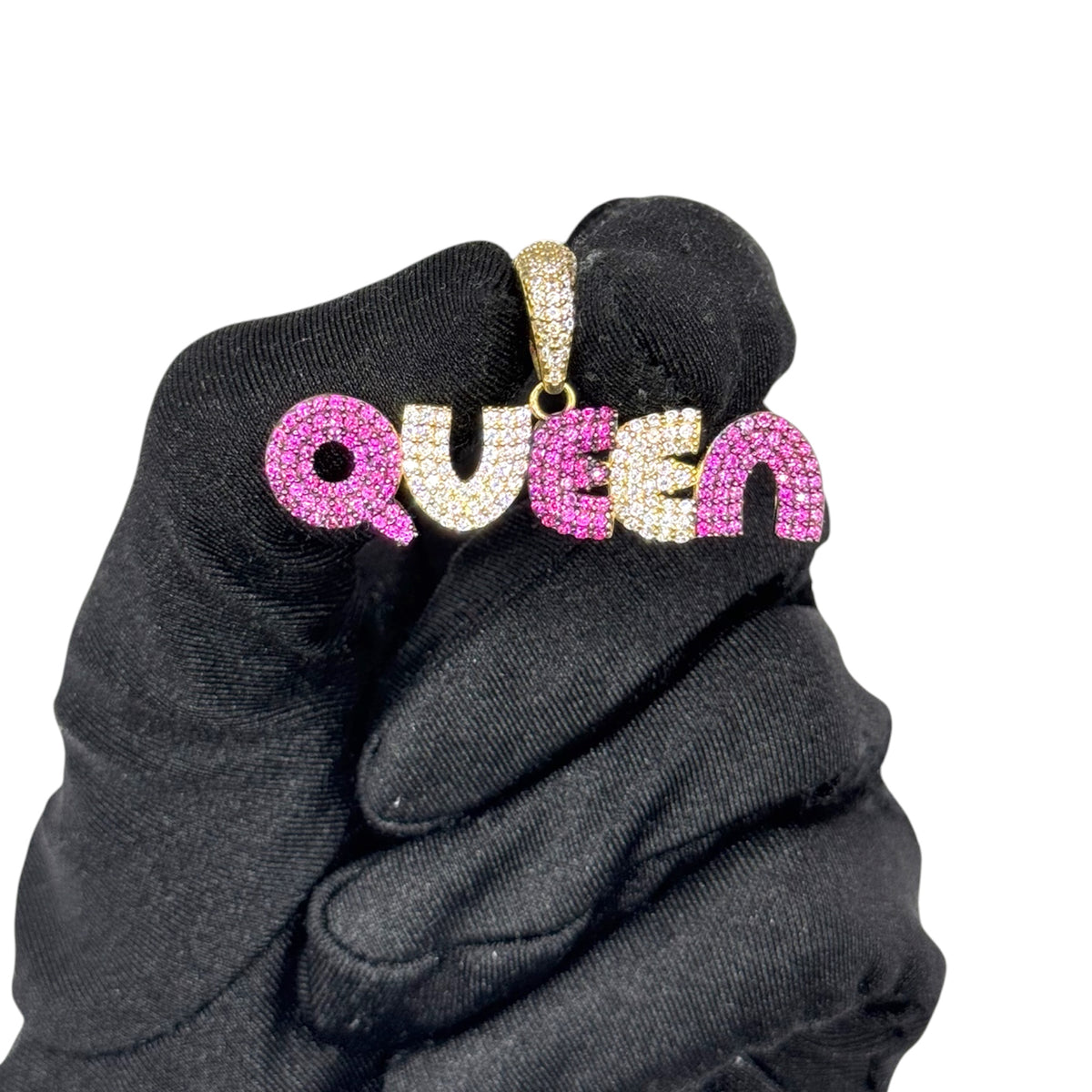 Dije QUEEN con Zirconias Bicolor en Oro 10k