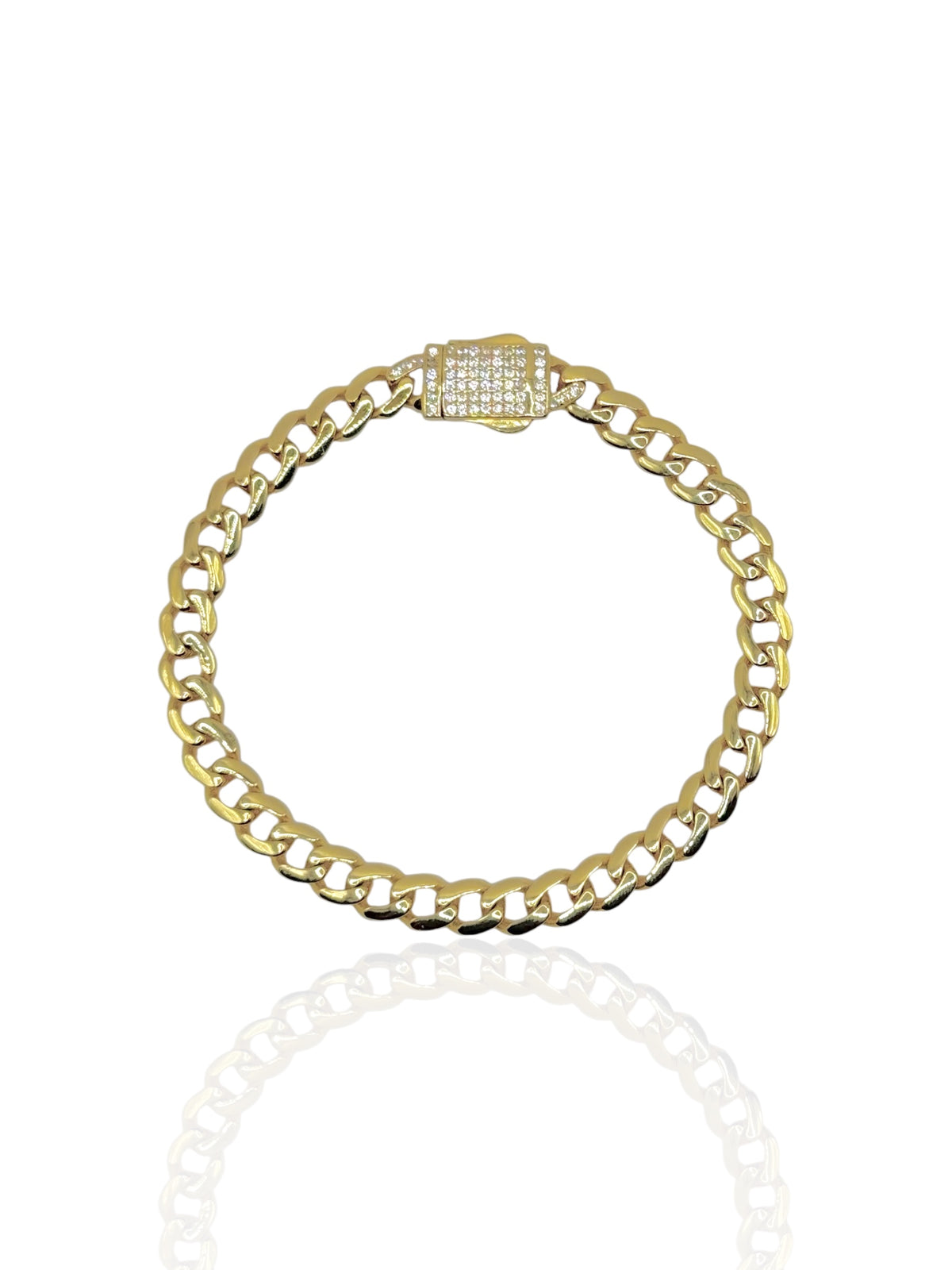 Pulsera Cubana con Broche de Zirconias en Oro 10k