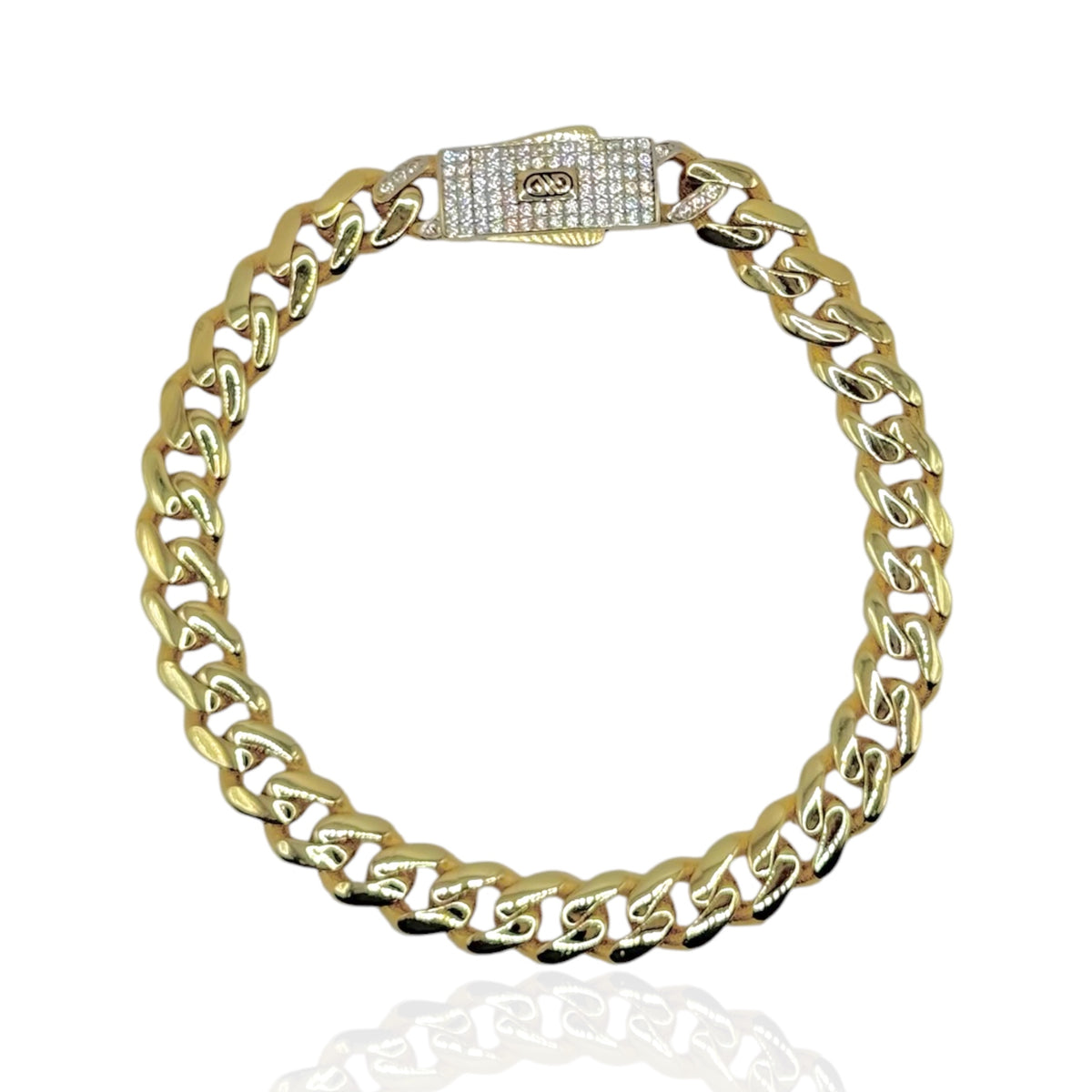 Pulsera Cubana Premium con Broche de Zirconias en Oro 10k