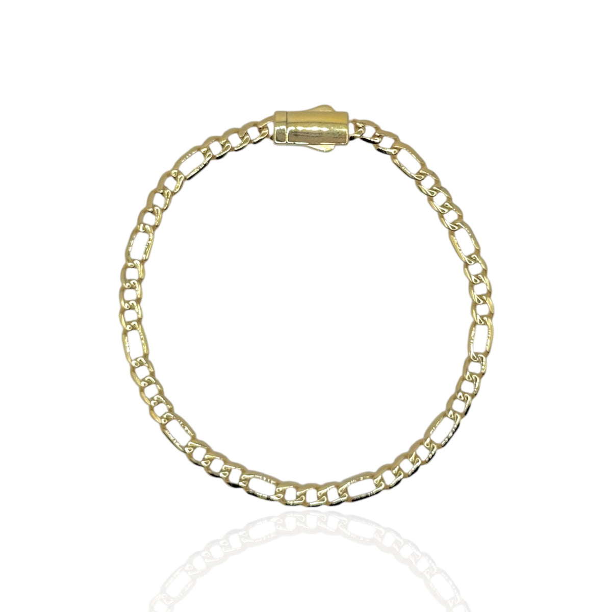 Pulsera Fígaro con Broche Liso en Oro 10k