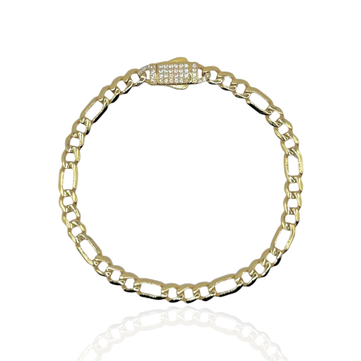 Pulsera Fígaro con Broche de Zirconias en Oro 10k