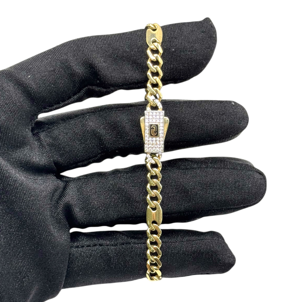 Pulsera Marino con Broche Clásico de Zirconias en Oro 10k