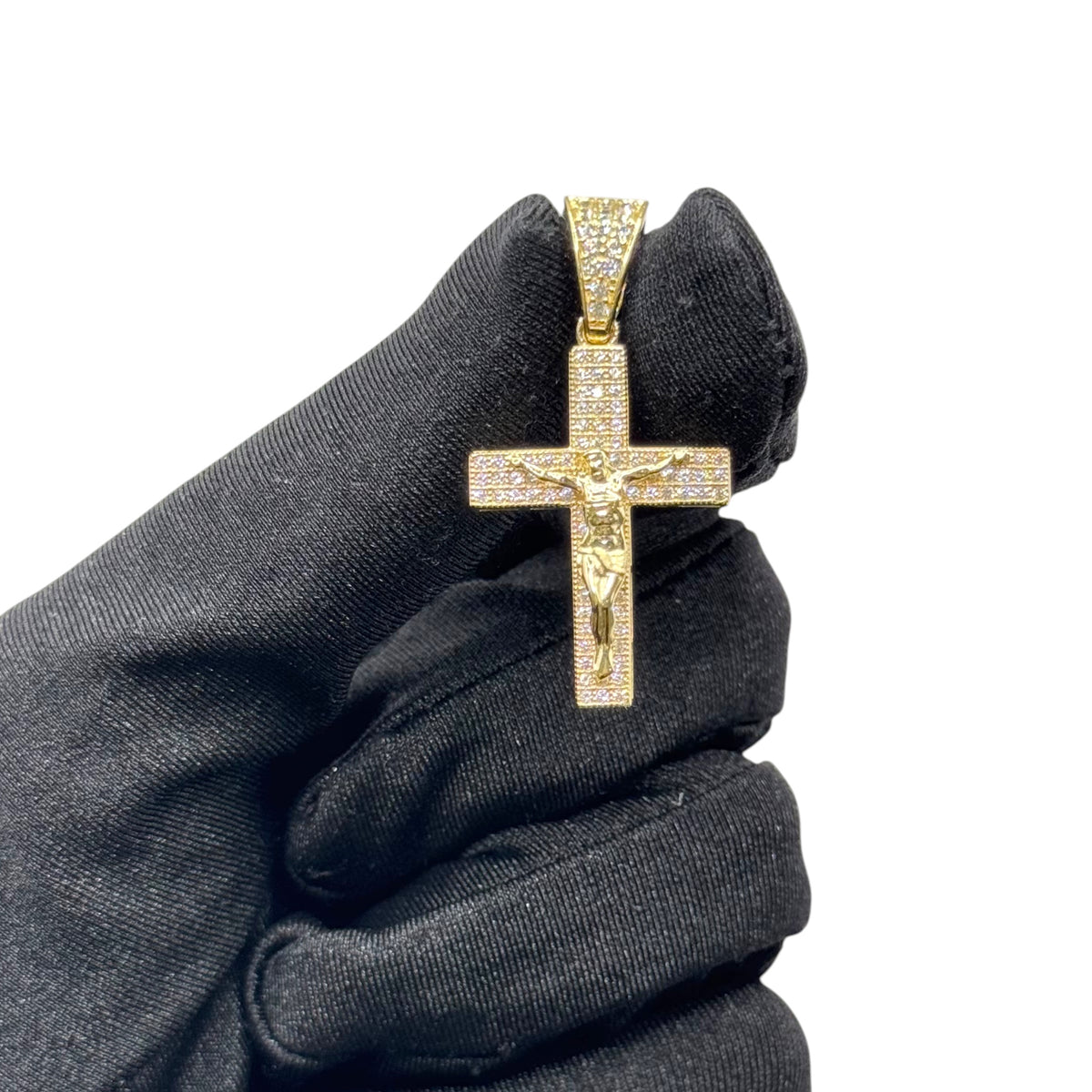 Cruz con Cristo Pavé en Oro 10k