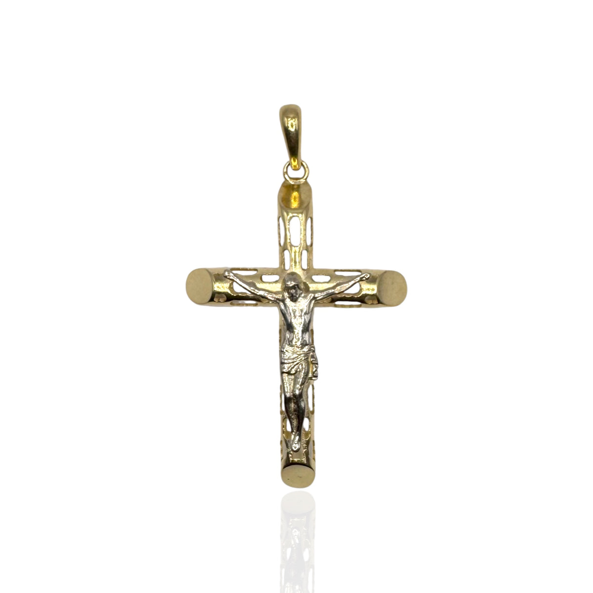 Crucifijo Tubular Bitono en Oro 10k