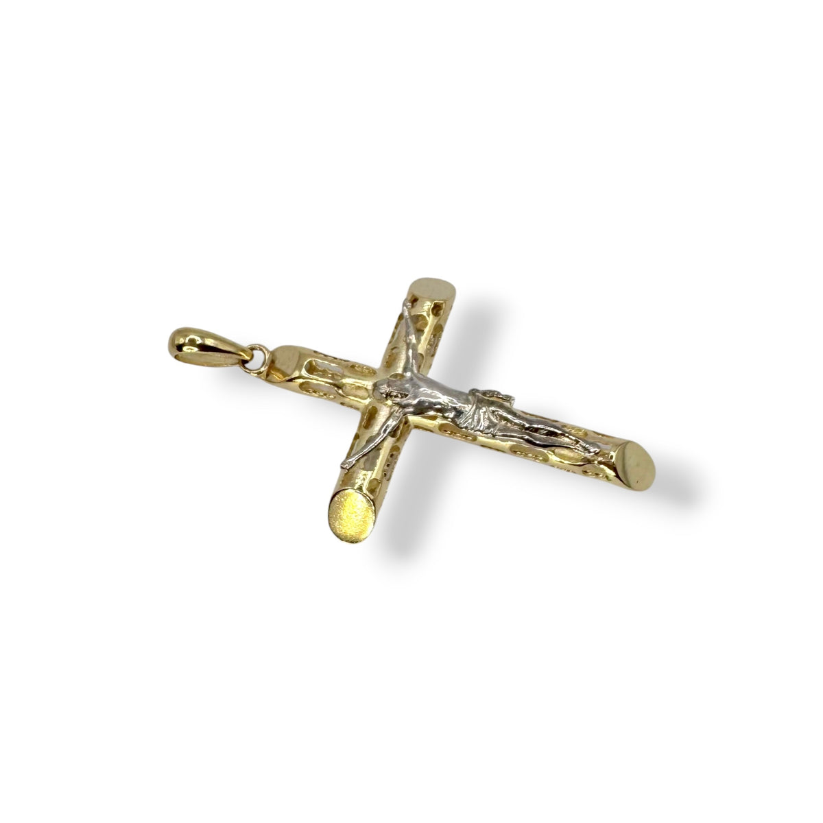 Crucifijo Tubular Bitono en Oro 10k