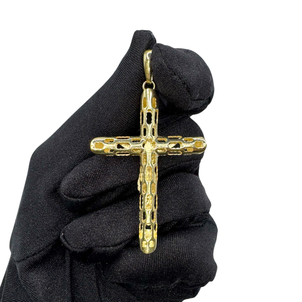 Crucifijo Tubular Bitono en Oro 10k