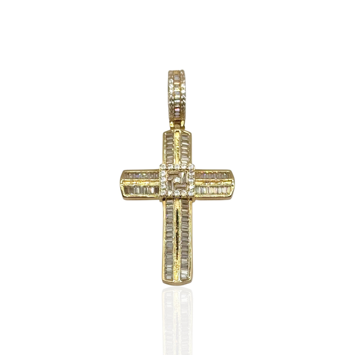 Cruz Baguette Pavé en Oro 10k