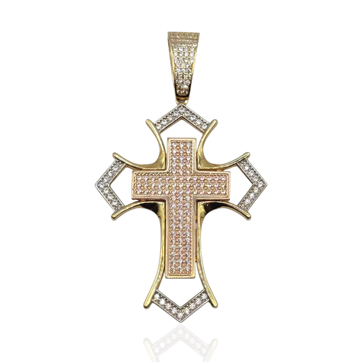 Cruz Imperial Geométrica Pavé en Oro 10k