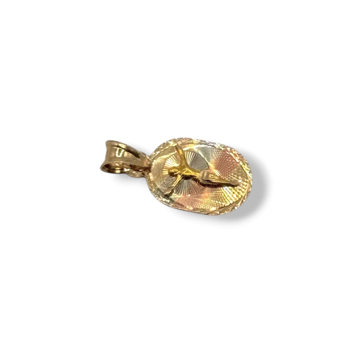 Medalla Cristo Crucificado Tricolor Chica en Oro 14k