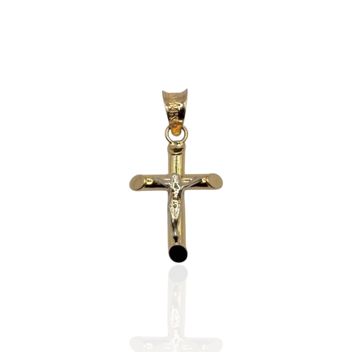 Crucifijo Tubular Bitono Chico en Oro 14k