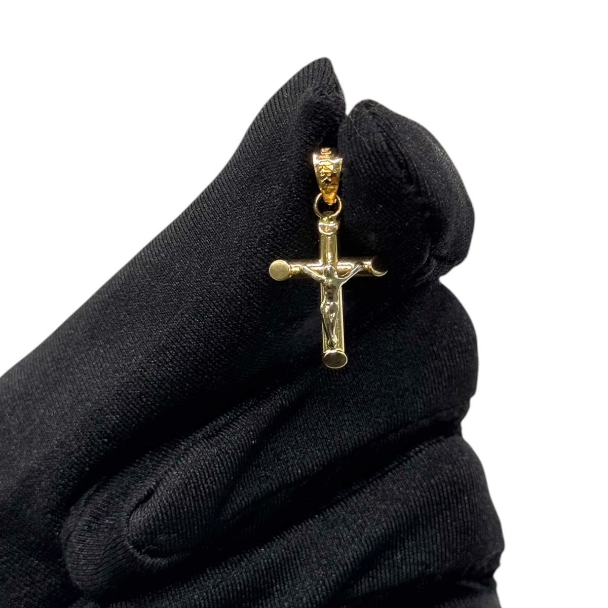 Crucifijo Tubular Bitono Chico en Oro 14k