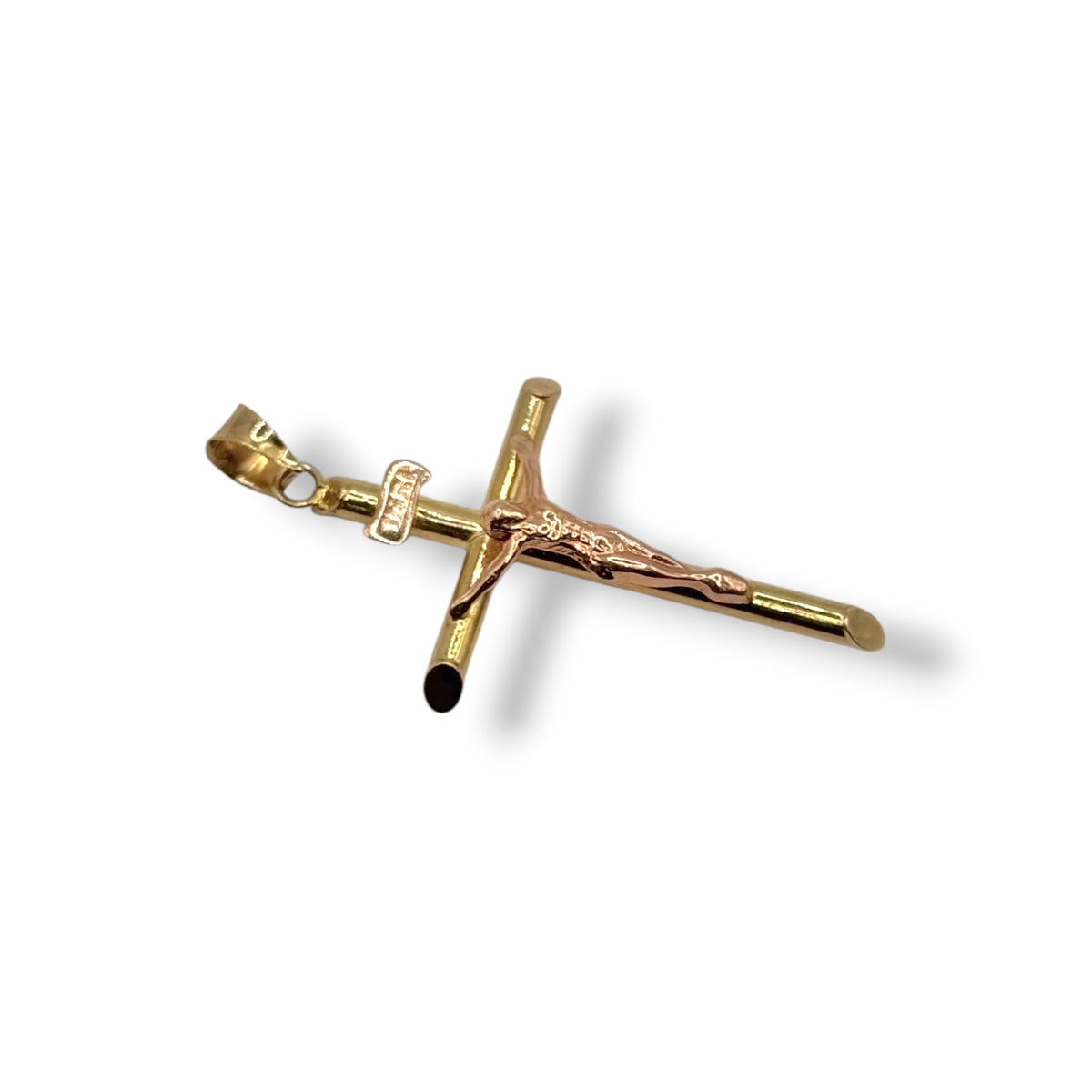 Crucifijo Tubular Bitono Mediano con INRI en Oro 14k