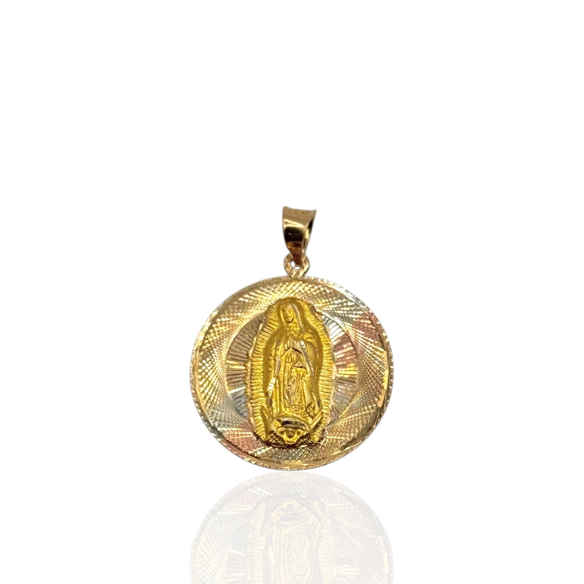 Medalla Virgen de Guadalupe Tricolor Extra Grande en Oro 14k
