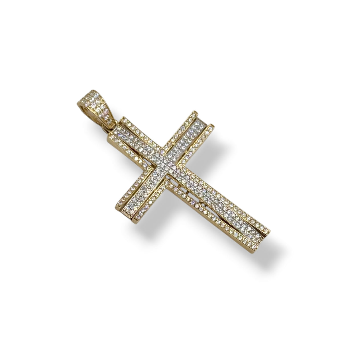 Cruz 3D Doble Pavé en Oro 10k