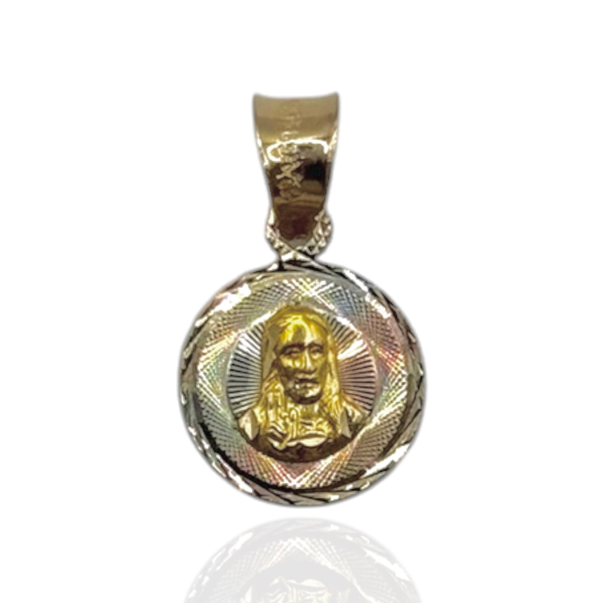 Sagrado Corazón de Jesús en 3 Tonos Brillante Oro 10k