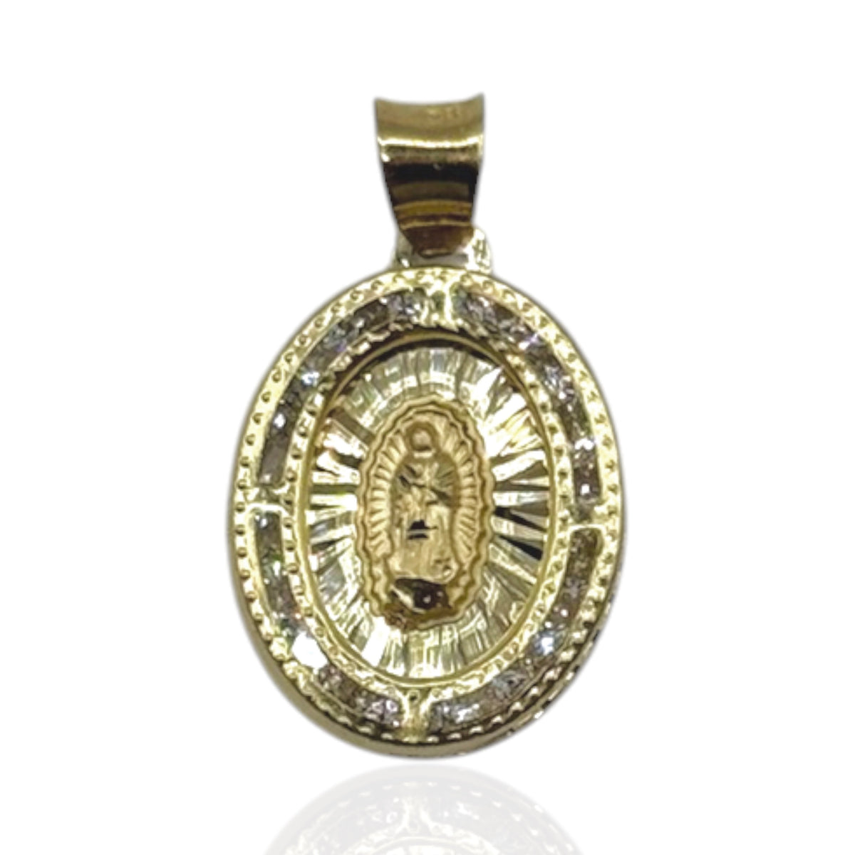 Virgen de Guadalupe Oval con Zirconias Premium Oro 10k