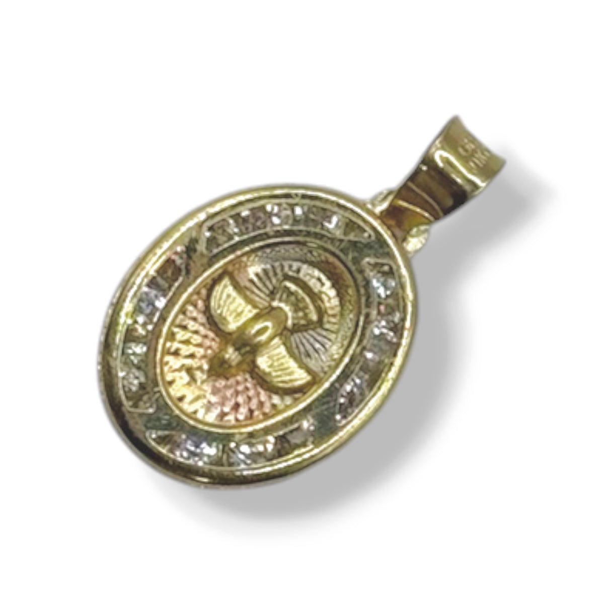 Espíritu Santo Oval con Zirconias Premium Oro 10k