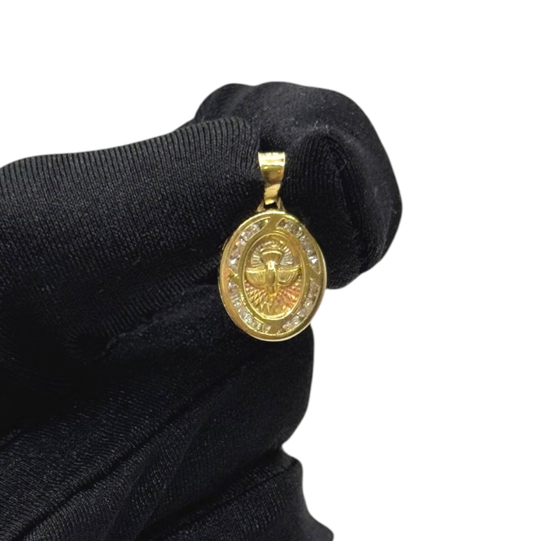 Espíritu Santo Oval con Zirconias Premium Oro 10k