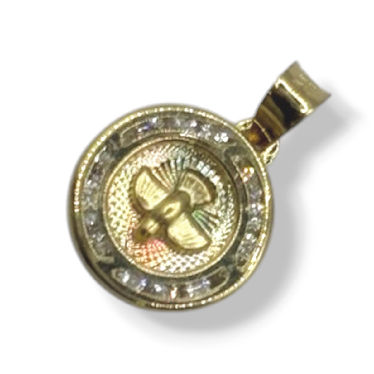 Espíritu Santo Redondo con Zirconias Premium Oro 10k