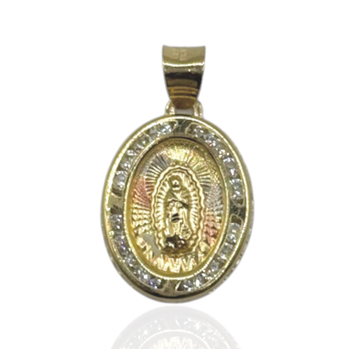 Virgen de Guadalupe Oval con Zirconias Clásica en Oro 10k