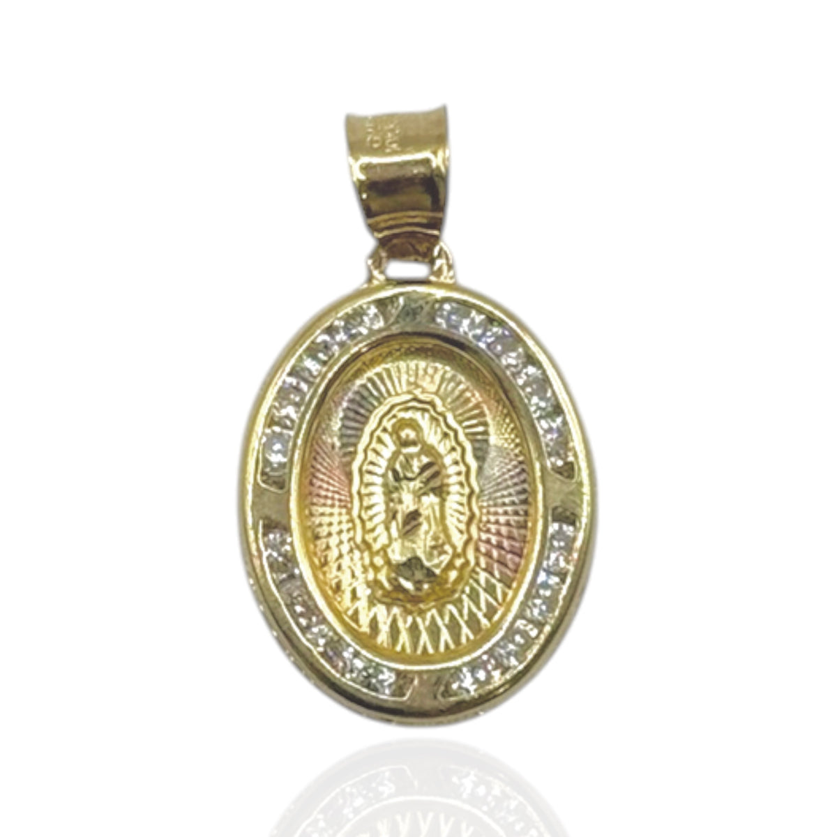 Virgen de Guadalupe Oval con Zirconias Elegance en Oro 10k
