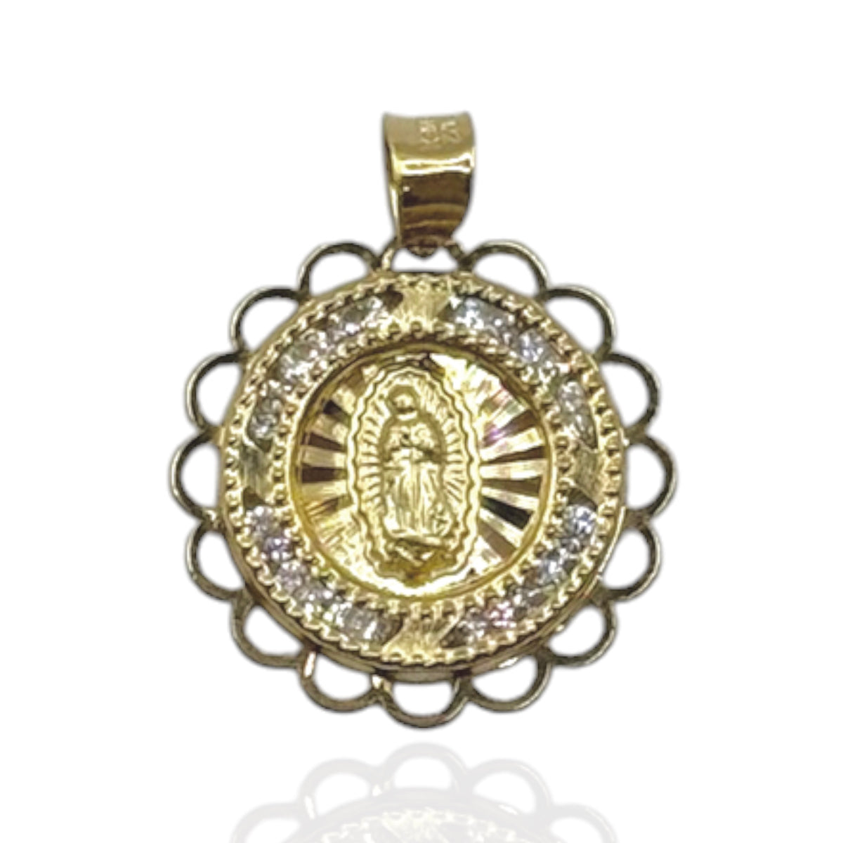 Virgen de Guadalupe Calada con Zirconias Premium en Oro 10k