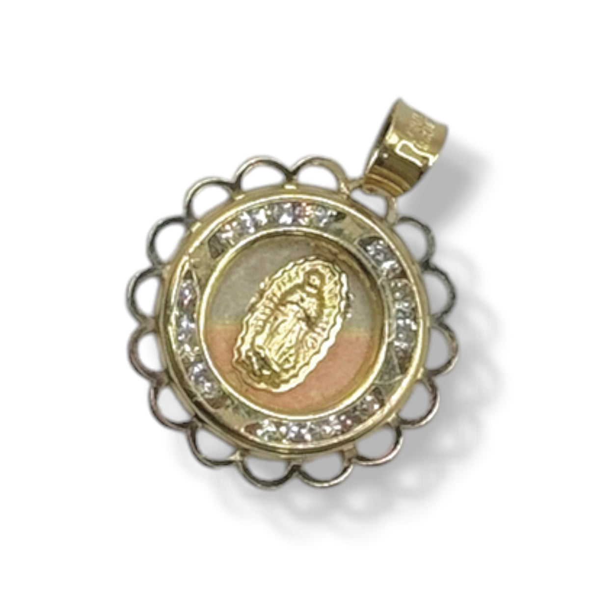 Virgen de Guadalupe Calada Tricolor con Zirconias en Oro 10k