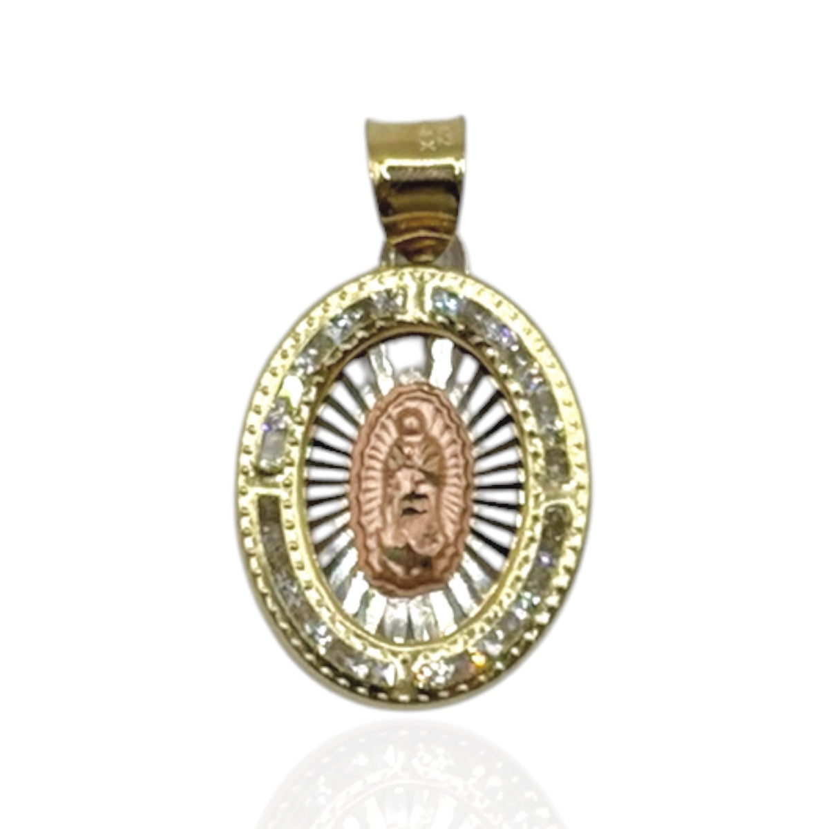 Virgen de Guadalupe Calada Tricolor Premium con Zirconias en Oro 10k