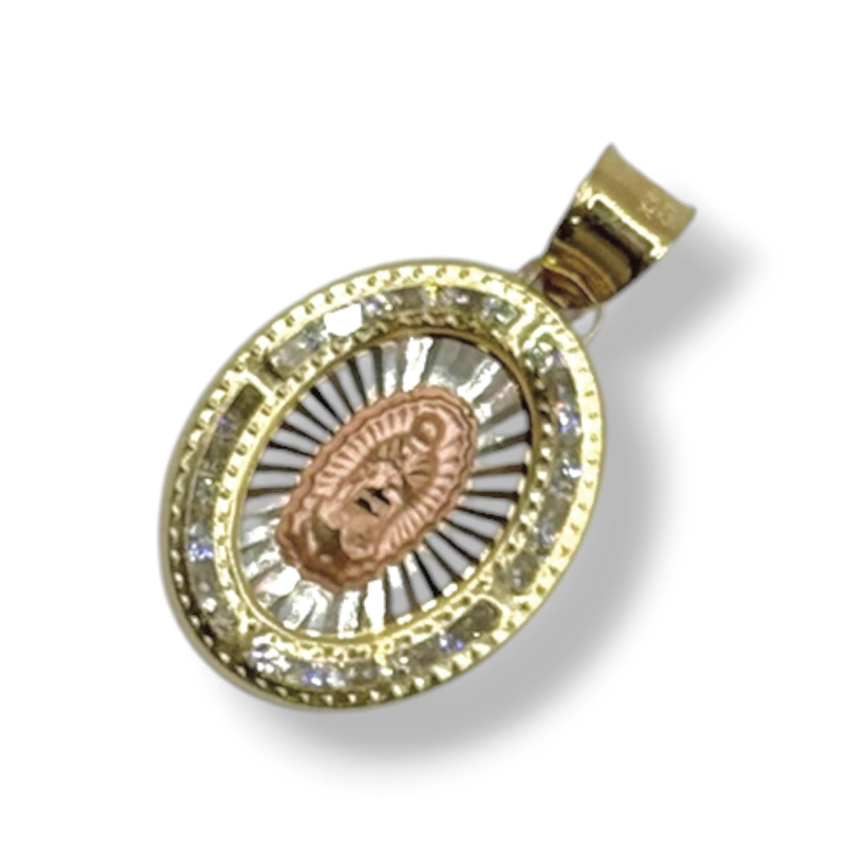 Virgen de Guadalupe Calada Tricolor Premium con Zirconias en Oro 10k