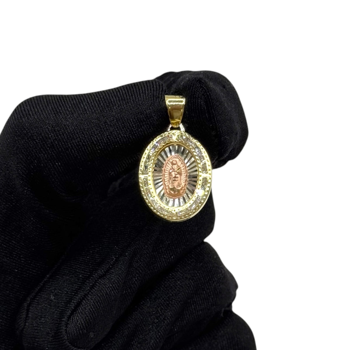 Virgen de Guadalupe Calada Tricolor Premium con Zirconias en Oro 10k