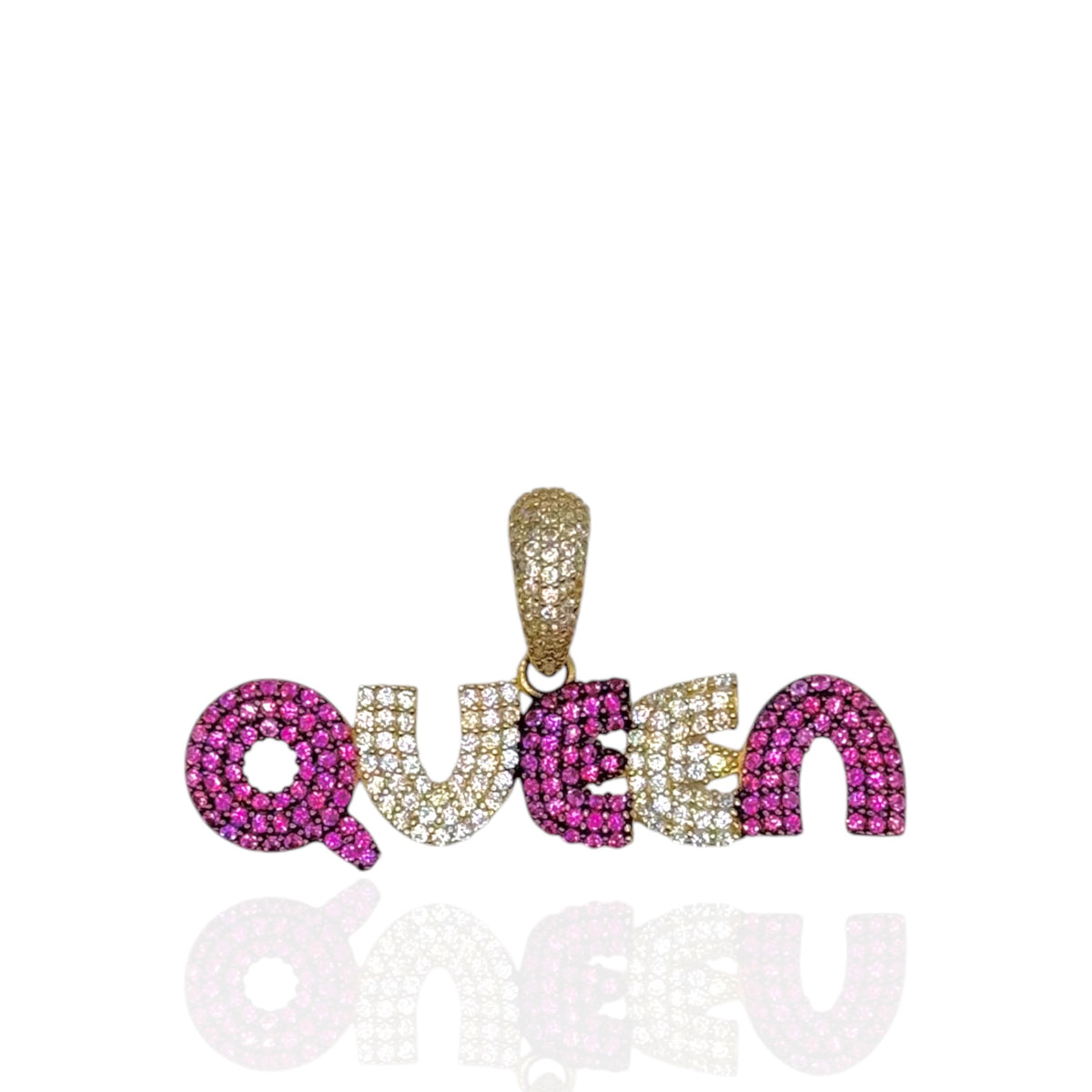Dije QUEEN con Zirconias Bicolor en Oro 10k
