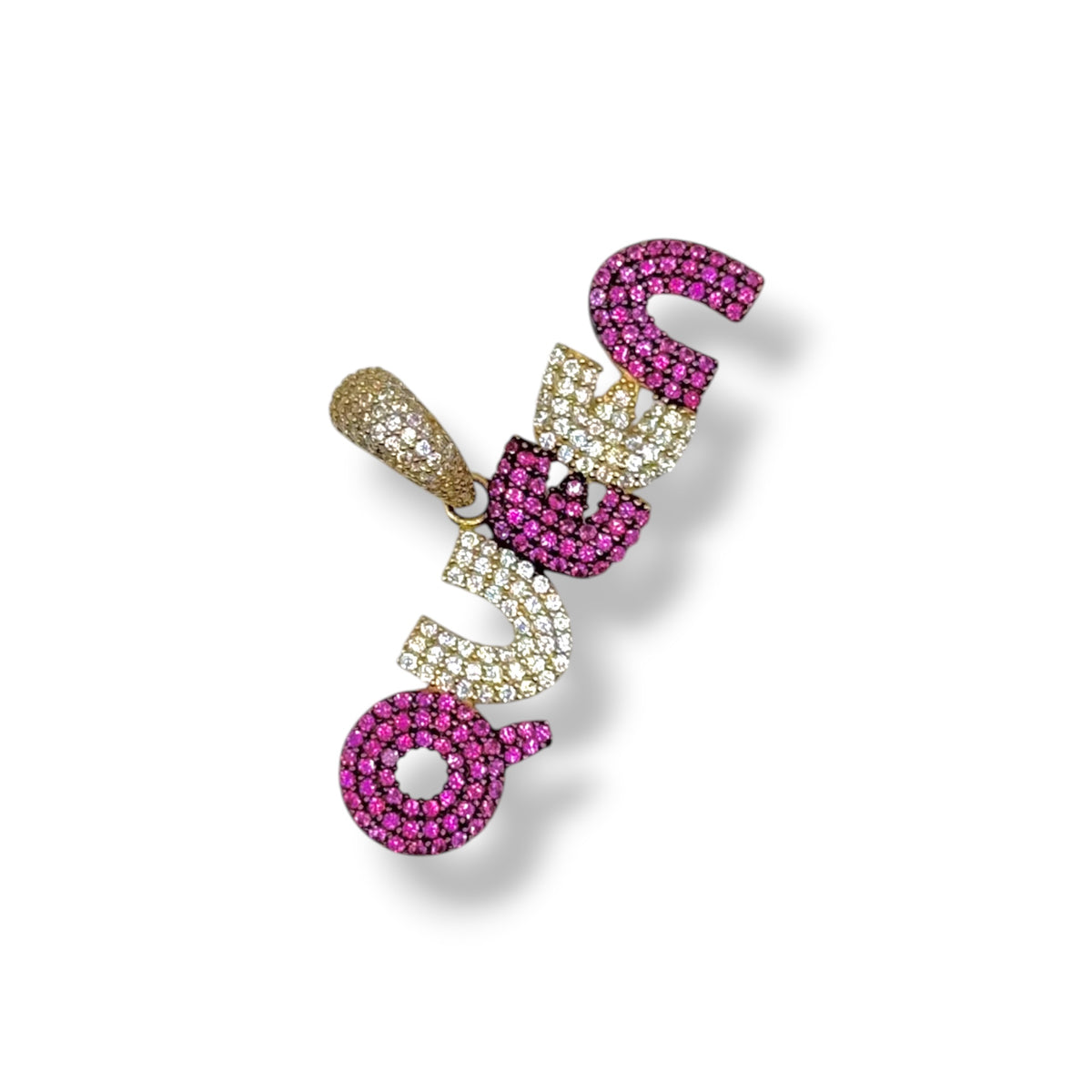 Dije QUEEN con Zirconias Bicolor en Oro 10k