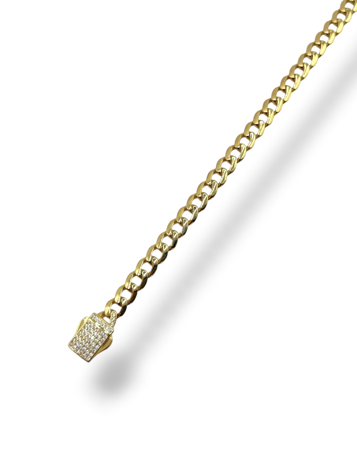 Pulsera Cubana con Broche de Zirconias en Oro 10k