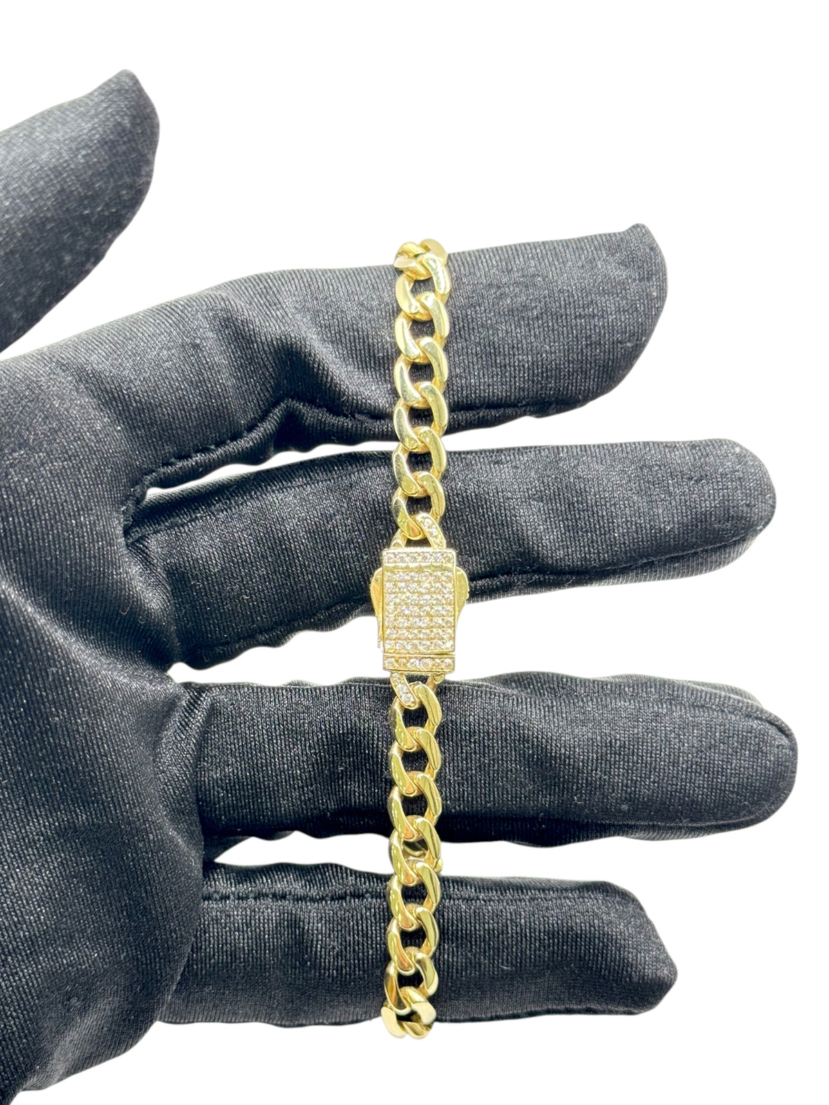 Pulsera Cubana con Broche de Zirconias en Oro 10k
