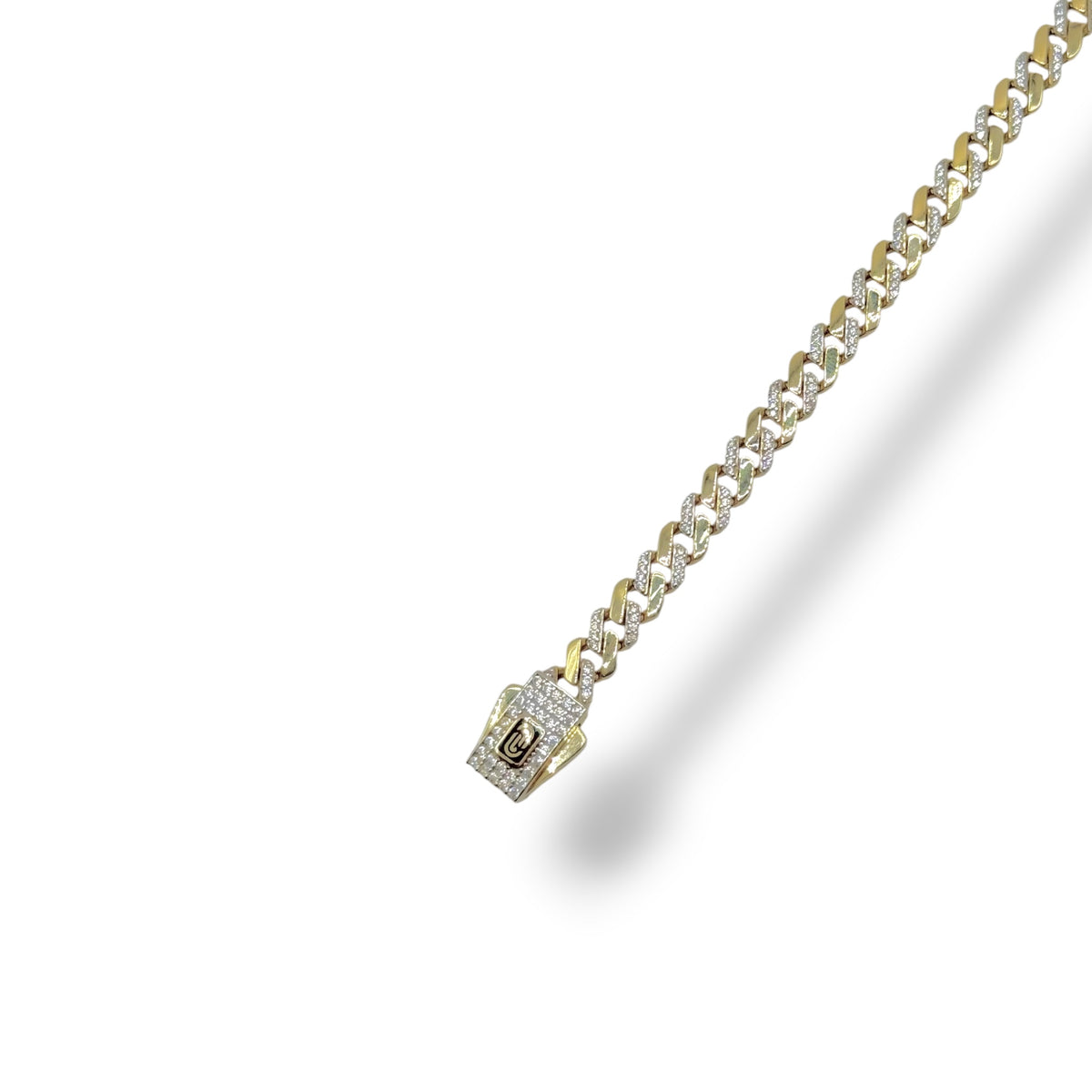 Pulsera Cubana Bi-Pavé con Broche Premium en Oro 10k