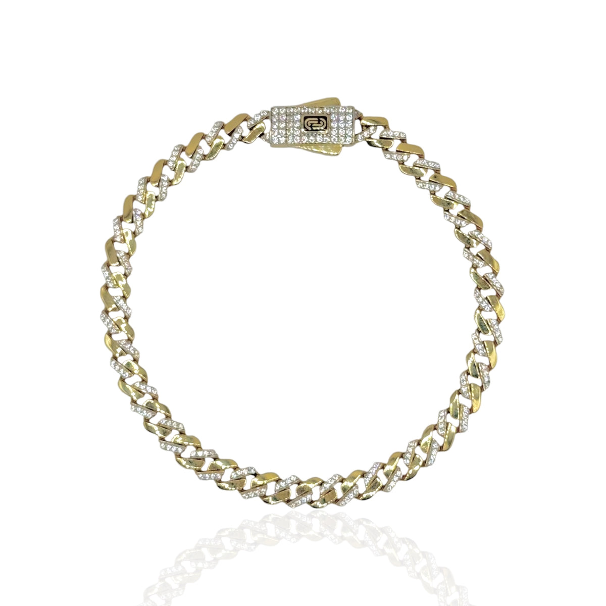 Pulsera Cubana Bi-Pavé con Broche Premium en Oro 10k