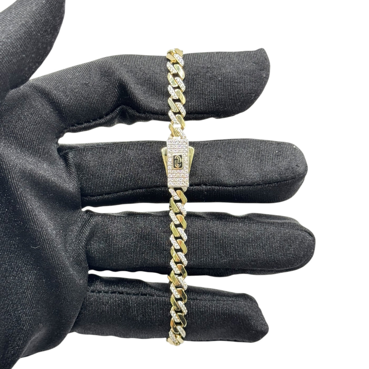 Pulsera Cubana Bi-Pavé con Broche Premium en Oro 10k