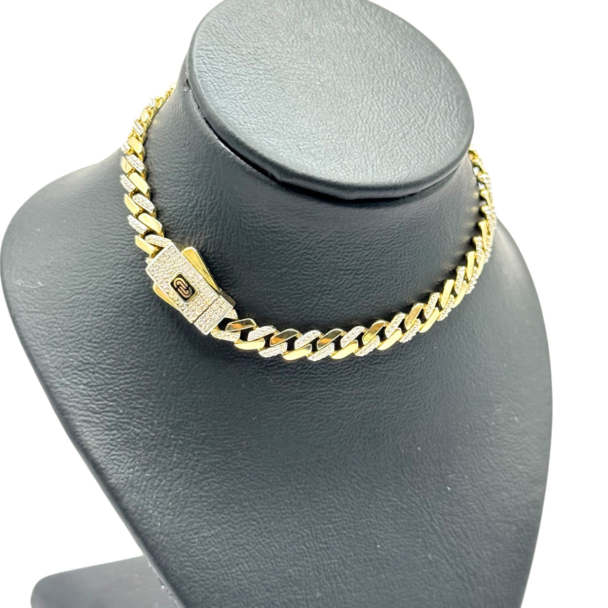 Pulsera Cubana Bi-Pavé con Broche Premium en Oro 10k