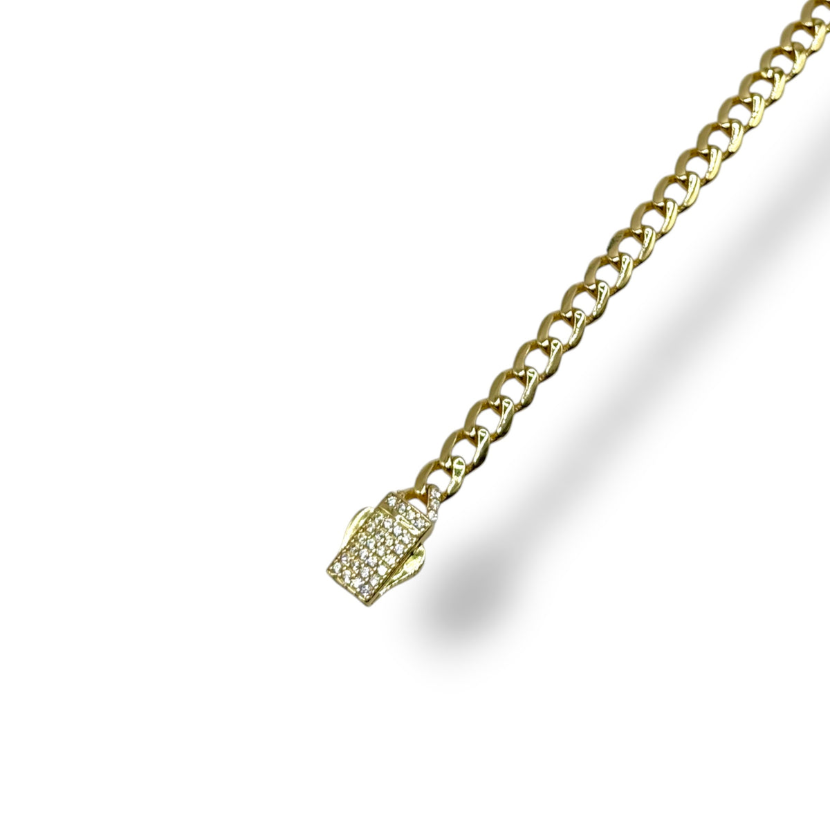 Pulsera Cubana Delgada con Broche de Zirconias en Oro 10k