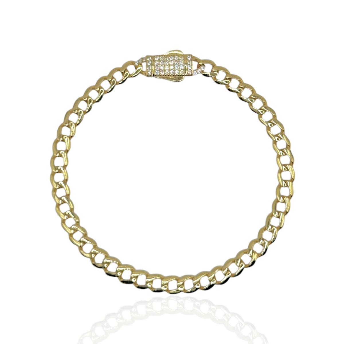 Pulsera Cubana Delgada con Broche de Zirconias en Oro 10k