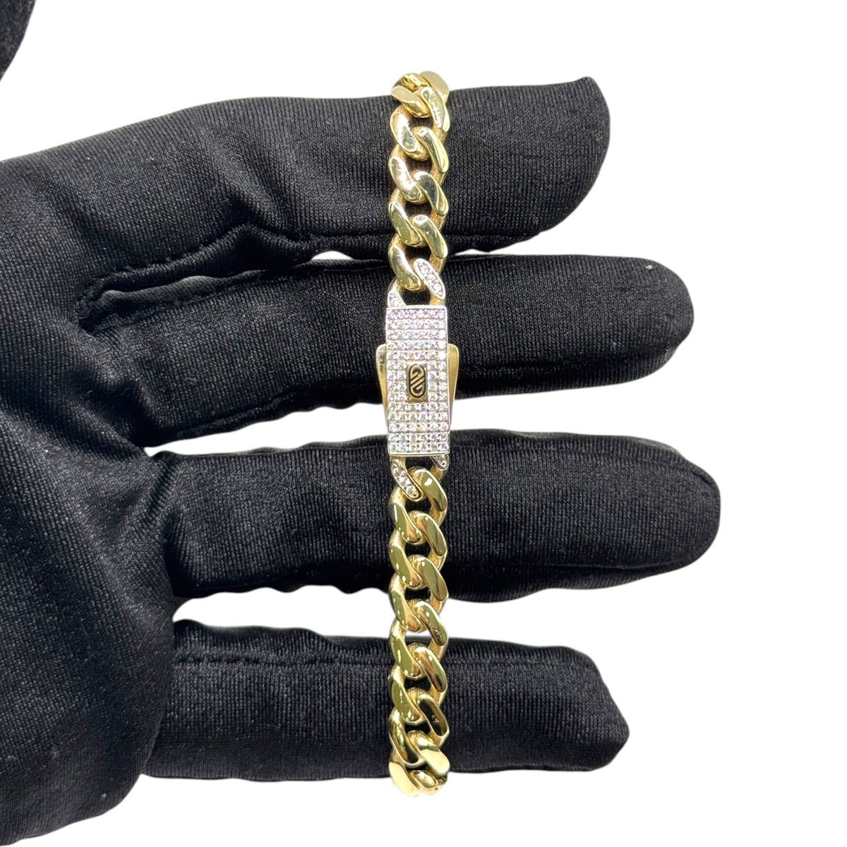 Pulsera Cubana Premium con Broche de Zirconias en Oro 10k