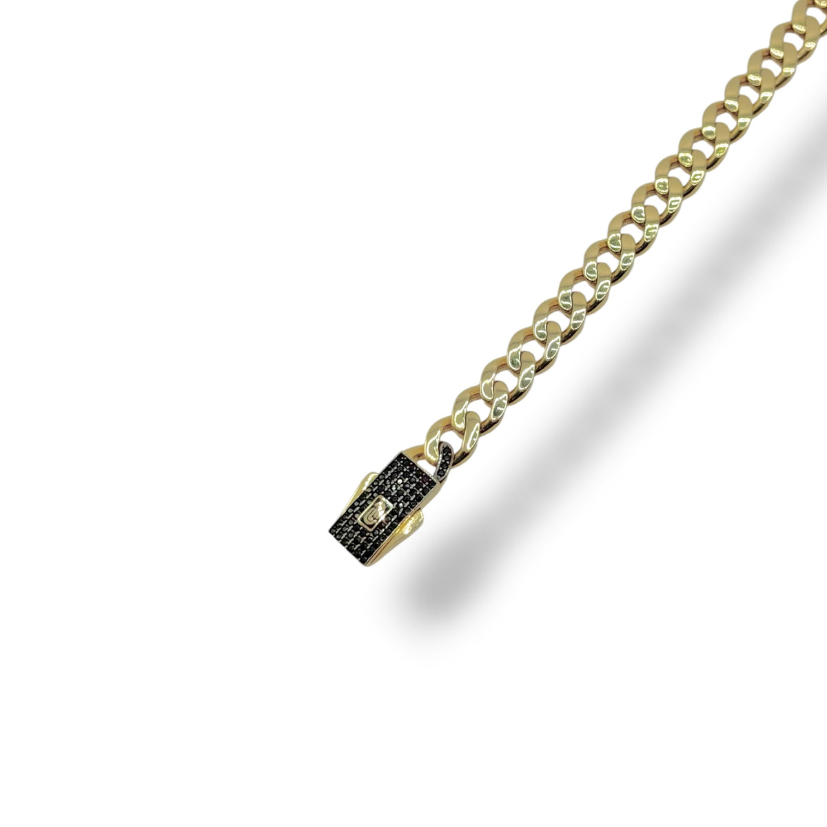 Pulsera Cubana con Broche Negro de Zirconias en Oro 10k