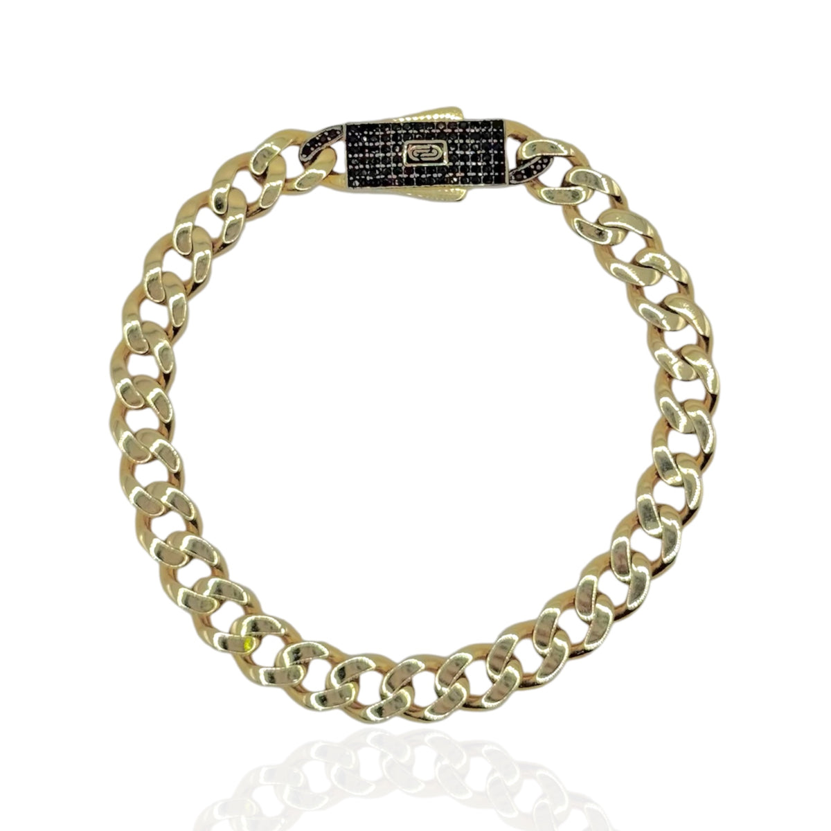 Pulsera Cubana con Broche Negro de Zirconias en Oro 10k