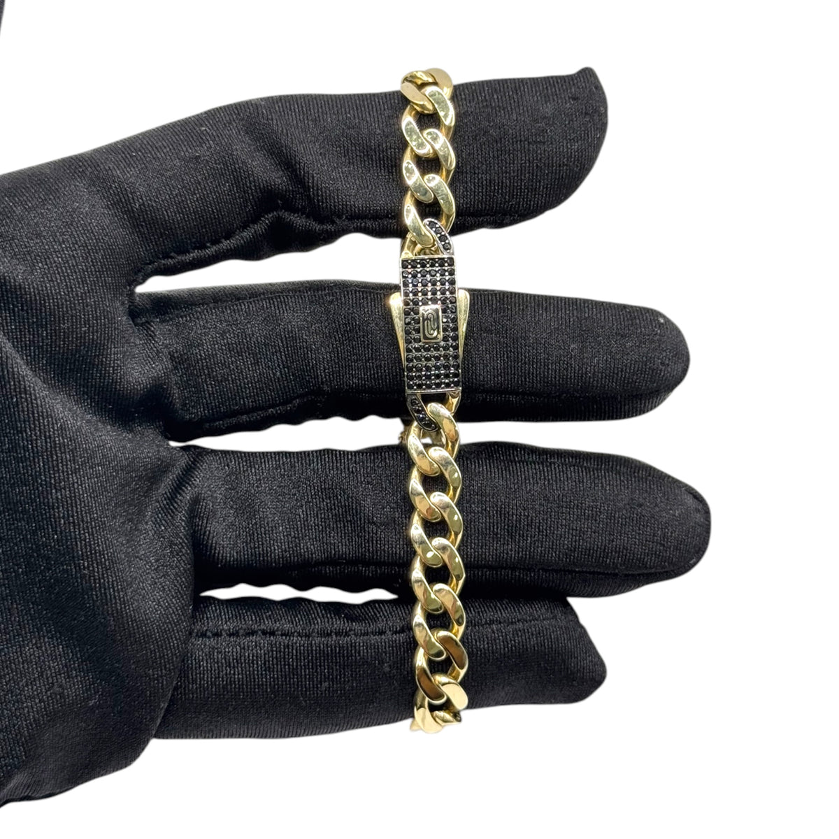 Pulsera Cubana con Broche Negro de Zirconias en Oro 10k